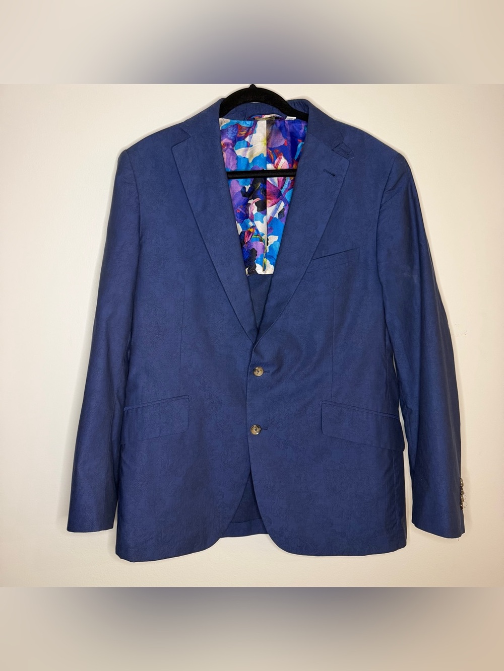 Robert Graham Navy Textured Men's cotton Blazer with Floral Lining, size 44